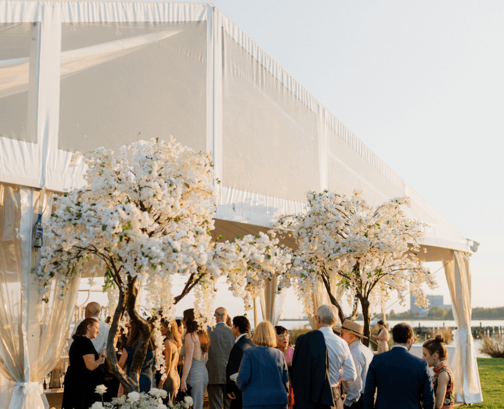 Wedding reception at The Point at Norwalk Cove, a waterfront venue in Fairfield County, Connecticut.