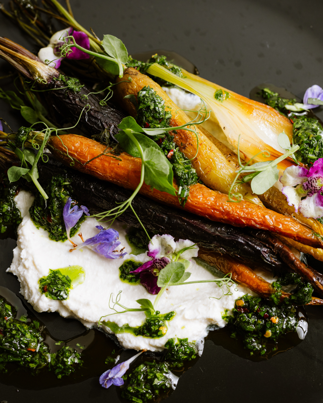Roasted heirloom carrots with herb pesto from a luxury catering New York.