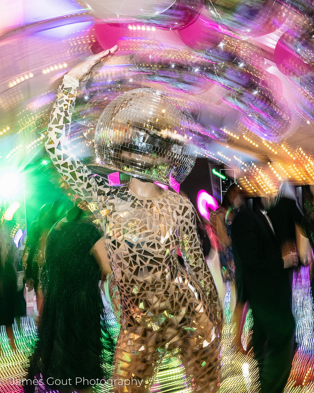 Unique entertainment for a Bar Mitzvah in Westchester featuring a disco ball performer at Hudson Loft.