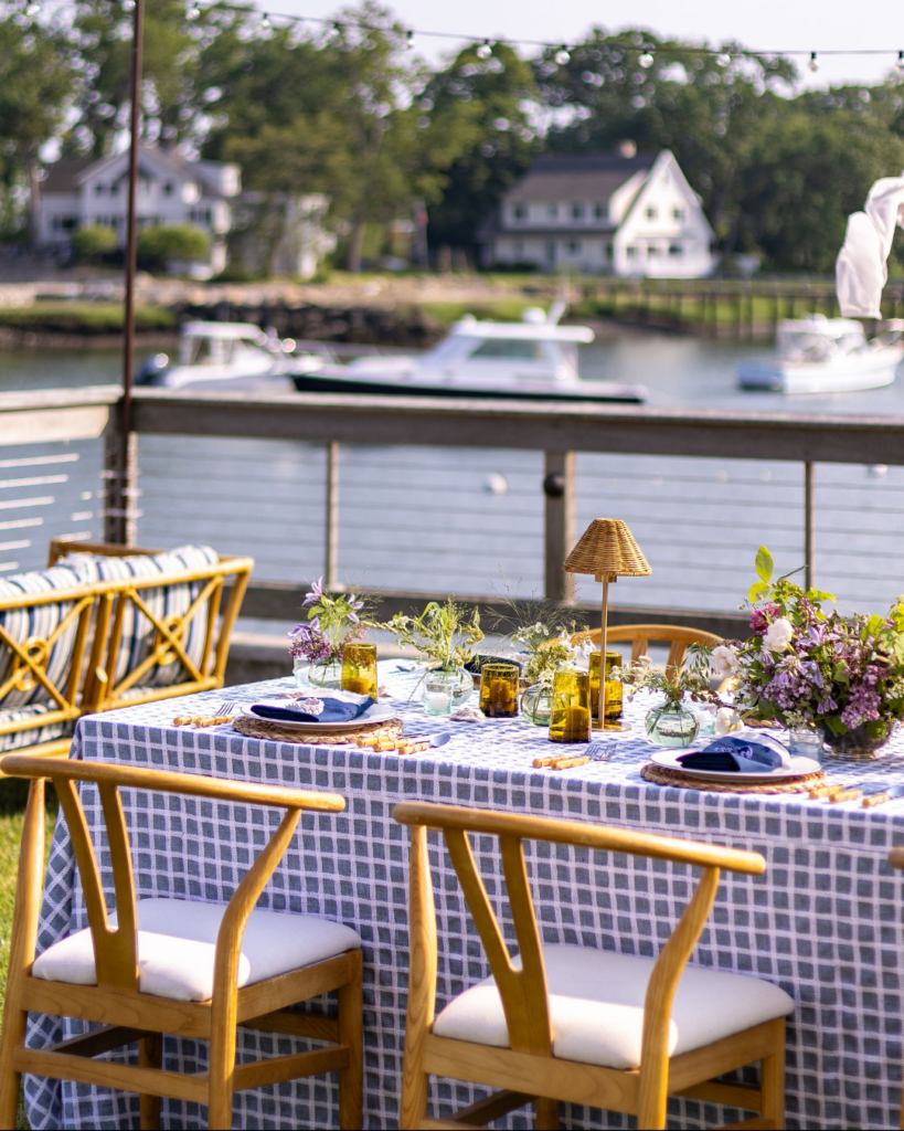 Elegant outdoor dining setup for a luxury fall wedding catering event at a private estate near New York.